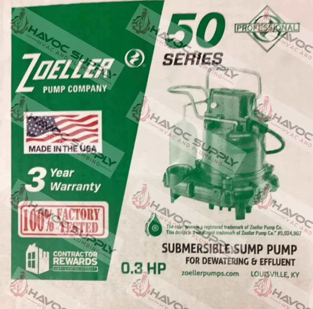 M53 - ZOELLER 3/10HP 115V SUMP PUMP WITH MECHANICAL FLOAT - HAVOC SUPPLY, LLC