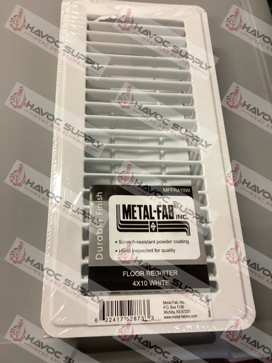 MFFR410W - 4"X10" FLOOR SUPPLY REGISTER - WHITE - HAVOC SUPPLY, LLC