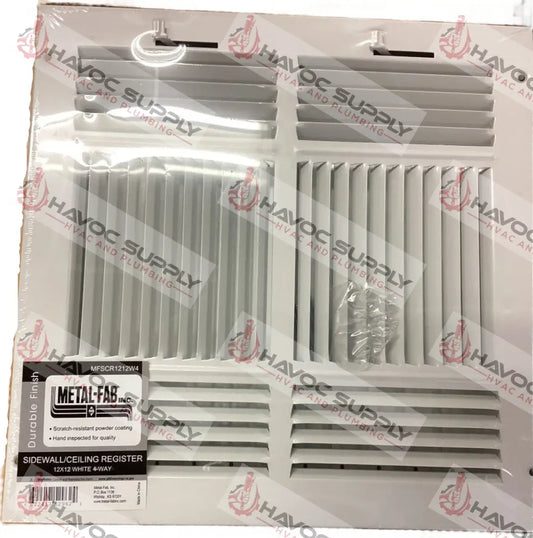 MFSCR1212W4 - 12"X12" 4-WAY WALL/CEILING SUPPLY REGISTER - WHITE - HAVOC SUPPLY, LLC