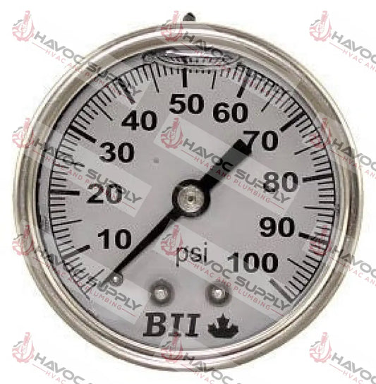 PGLB100 - 100# PRESSURE GAUGE 1/4 BACK MOUNT - SO - HAVOC SUPPLY, LLC