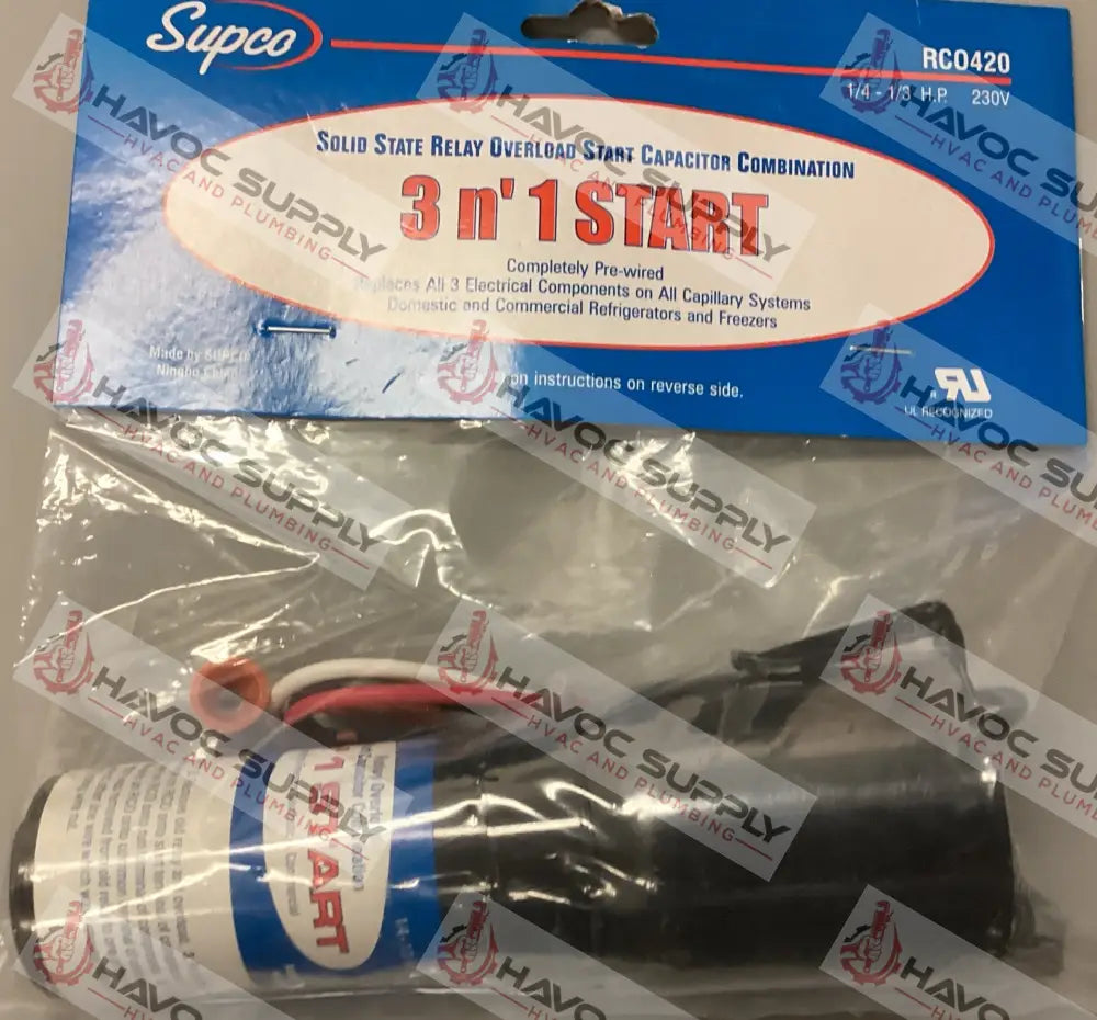 RCO420 - SUPCO 3N1 HARD START KIT 1/4 - 1/3 HORSEPOWER 230 VOLT - HAVOC SUPPLY, LLC