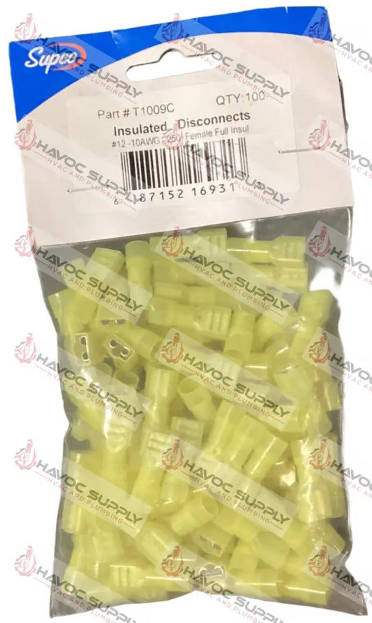 TP1009C - 1/4" YELLOW FEMADE SPADE TERMINAL 100PK - HAVOC SUPPLY, LLC